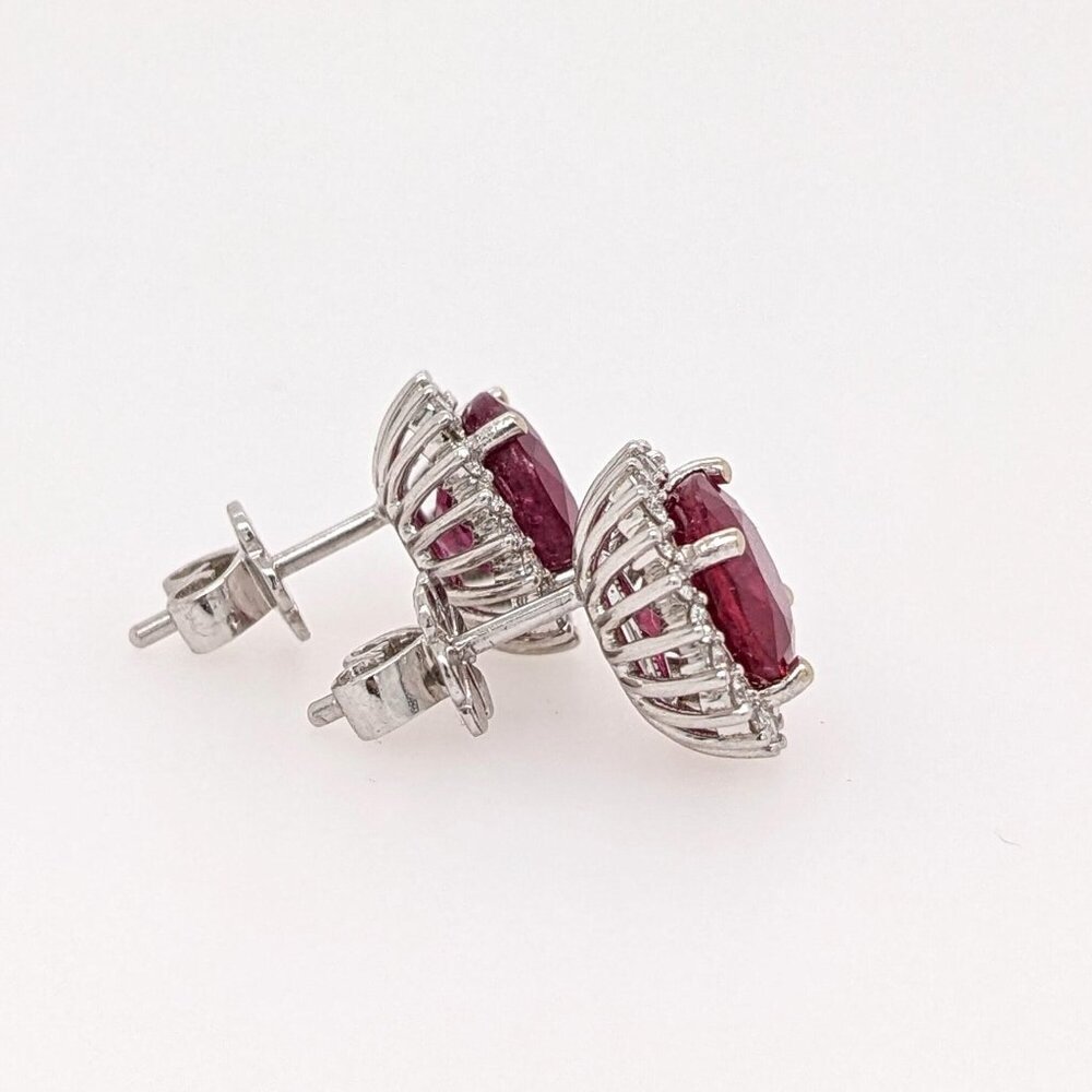 Madagascar Ruby Earrings in Solid 14K White Gold with Natural Diamond Halo - Picture 8 of 10